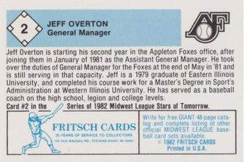 1982 Fritsch Appleton Foxes #2 Jeff Overton Back