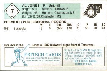 1982 Fritsch Appleton Foxes #7 Al Jones Back