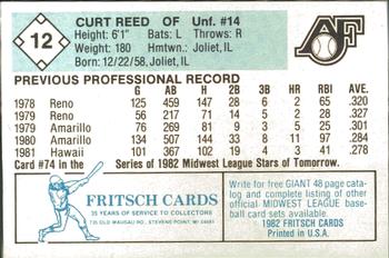 1982 Fritsch Appleton Foxes #12 Curt Reed Back