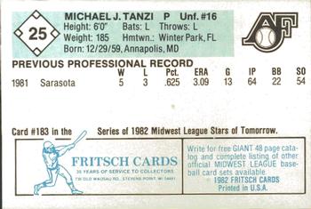 1982 Fritsch Appleton Foxes #25 Michael Tanzi Back