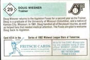 1982 Fritsch Appleton Foxes #29 Doug Wiesner Back