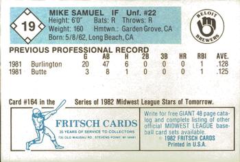 1982 Fritsch Beloit Brewers #19 Mike Samuel Back