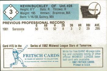 1982 Fritsch Burlington Rangers #3 Kevin Buckley Back