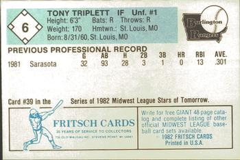 1982 Fritsch Burlington Rangers #6 Tony Triplett Back