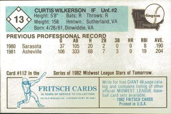 1982 Fritsch Burlington Rangers #13 Curtis Wilkerson Back