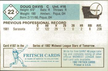 1982 Fritsch Burlington Rangers #22 Doug Davis Back