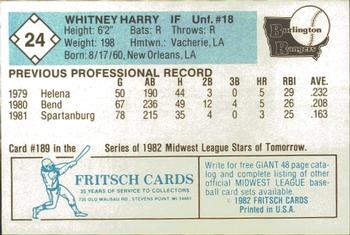 1982 Fritsch Burlington Rangers #24 Whitney Harry Back