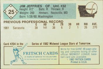 1982 Fritsch Burlington Rangers #25 Jim Jeffries Back