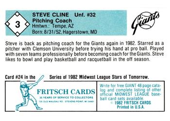 1982 Fritsch Clinton Giants #3 Steve Cline Back