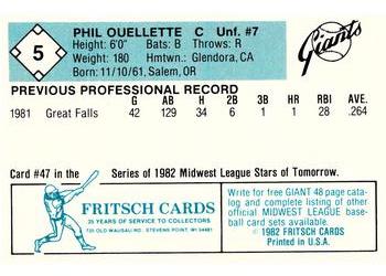 1982 Fritsch Clinton Giants #5 Phil Ouellette Back