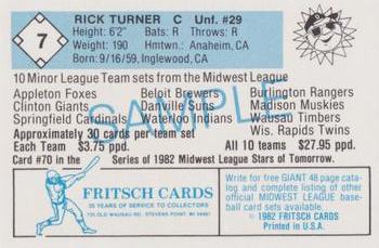 1982 Fritsch Danville Suns #7 Rick Turner Back