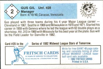 1982 Fritsch Danville Suns #2 Gus Gil Back