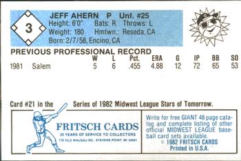 1982 Fritsch Danville Suns #3 Jeff Ahern Back