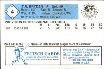 1982 Fritsch Danville Suns #4 T.R. Bryden Back