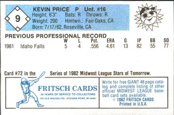 1982 Fritsch Danville Suns #9 Kevin Price Back
