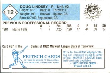 1982 Fritsch Danville Suns #12 Doug Lindsey Back