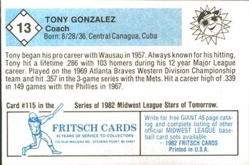 1982 Fritsch Danville Suns #13 Tony Gonzalez Back