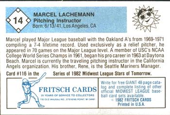 1982 Fritsch Danville Suns #14 Marcel Lachemann Back