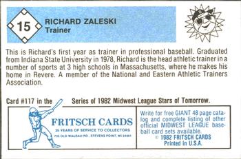 1982 Fritsch Danville Suns #15 Richard Zaleski Back