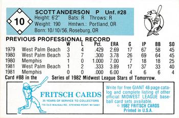 1982 Fritsch Madison Muskies #10 Scott Anderson Back