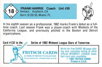1982 Fritsch Madison Muskies #18 Frank Harris Back