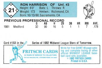 1982 Fritsch Madison Muskies #21 Ron Harrison Back