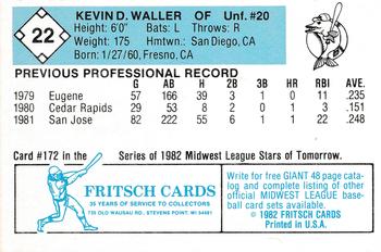 1982 Fritsch Madison Muskies #22 Kevin Waller Back