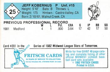 1982 Fritsch Madison Muskies #25 Jeff Kobernus Back