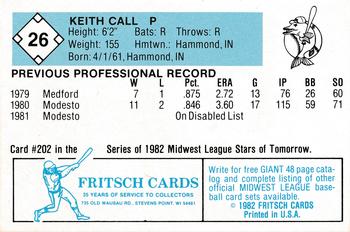 1982 Fritsch Madison Muskies #26 Keith Call Back