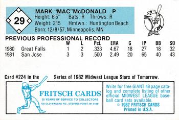 1982 Fritsch Madison Muskies #29 Mark McDonald Back