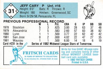 1982 Fritsch Madison Muskies #31 Jeff Cary Back