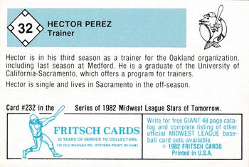 1982 Fritsch Madison Muskies #32 Hector Perez Back