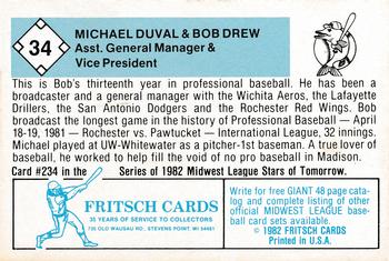 1982 Fritsch Madison Muskies #34 Michael Duval / Bob Drew Back