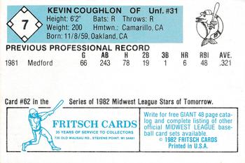 1982 Fritsch Madison Muskies #7 Kevin Coughlon Back