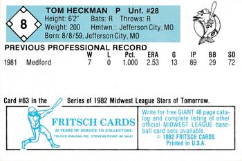 1982 Fritsch Madison Muskies #8 Tom Heckman Back