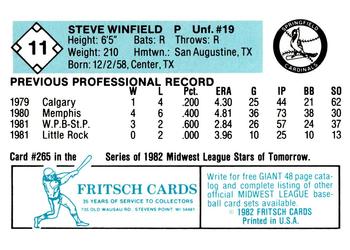 1982 Fritsch Springfield Cardinals #11 Steve Winfield Back