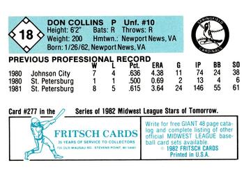 1982 Fritsch Springfield Cardinals #18 Don Collins Back