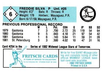 1982 Fritsch Springfield Cardinals #6 Freddie Silva Back