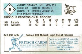 1982 Fritsch Waterloo Indians #6 Jerry Nalley Back
