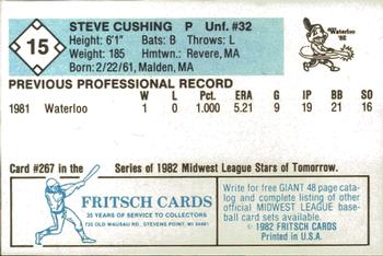 1982 Fritsch Waterloo Indians #15 Steve Cushing Back
