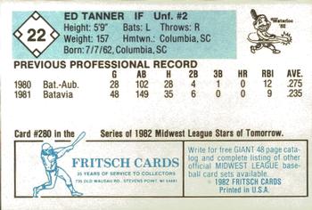 1982 Fritsch Waterloo Indians #22 Ed Tanner Back