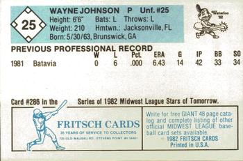1982 Fritsch Waterloo Indians #25 Wayne Johnson Back