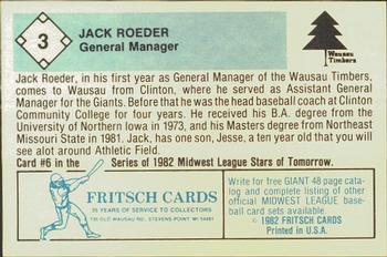 1982 Fritsch Wausau Timbers #3 Jack Roeder Back