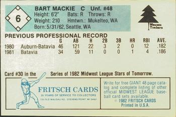 1982 Fritsch Wausau Timbers #6 Bart Mackie Back