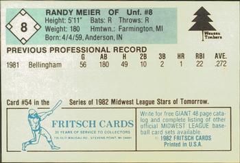 1982 Fritsch Wausau Timbers #8 Randy Meier Back