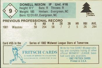 1982 Fritsch Wausau Timbers #9 Donell Nixon Back