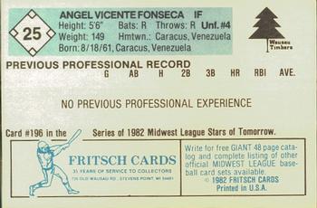1982 Fritsch Wausau Timbers #25 Angel Fonseca Back