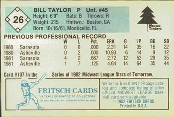 1982 Fritsch Wausau Timbers #26 Billy Taylor Back