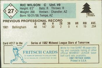 1982 Fritsch Wausau Timbers #27 Ric Wilson Back