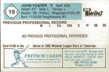 1982 Fritsch Wisconsin Rapids Twins #19 John W. Foster Back